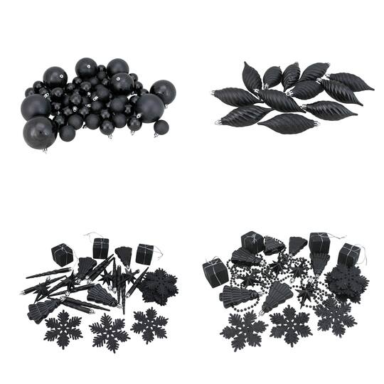 125ct. Jet Black Shatterproof 4-Finish Christmas Ornaments